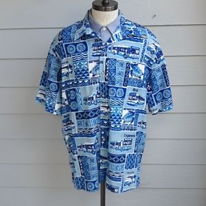 HAWAII ID Blue‎ Hawaiian Transport XXL Shirt VTG